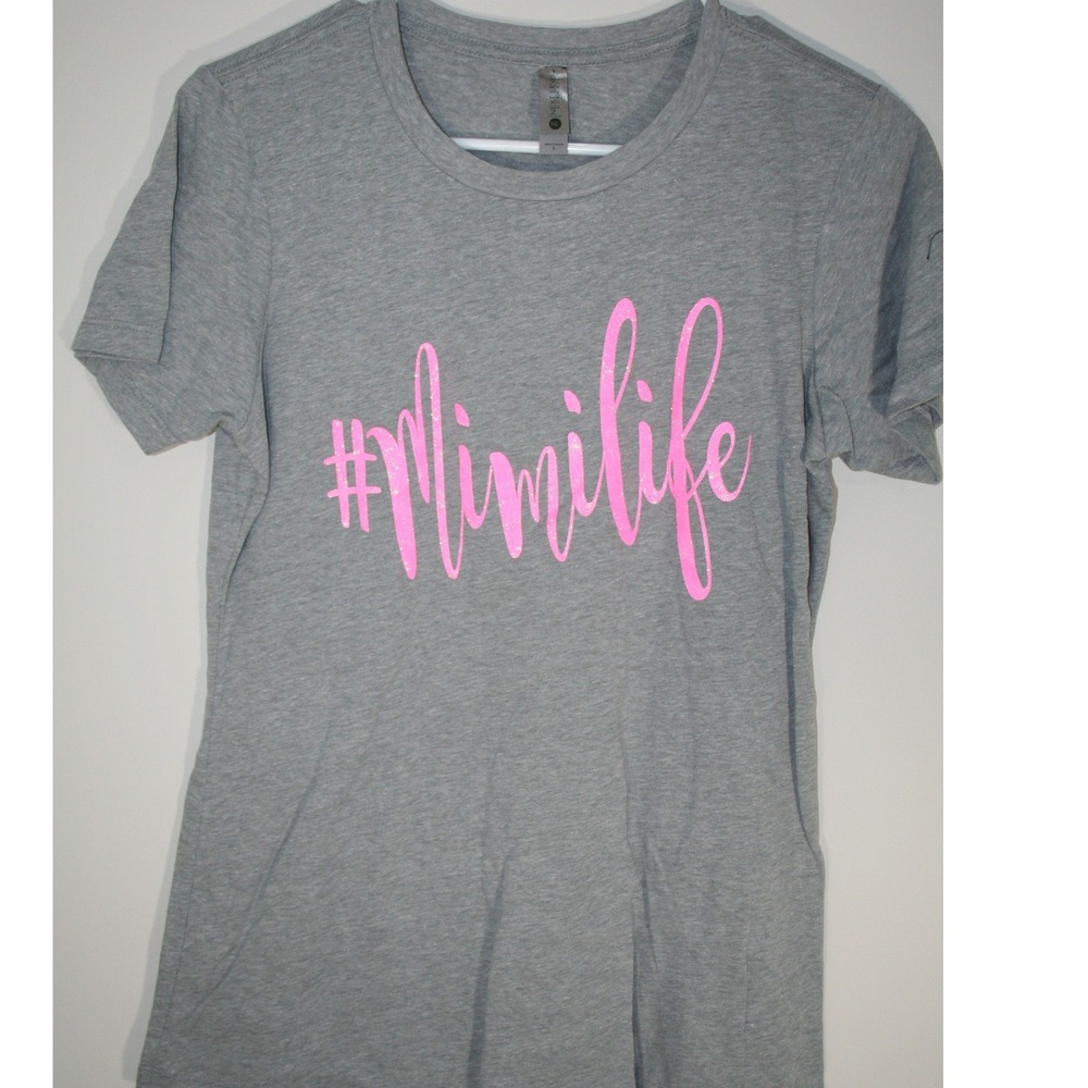 Next Level Apparel Womens Mimilife Graphic Tee Gray Pink Glitter Hashtag Large